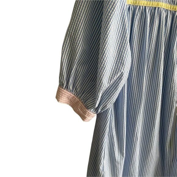 SAYBURY Vintage Striped Seersucker Housecoat Nightgown Nightdress Blue White L - Picture 4 of 9